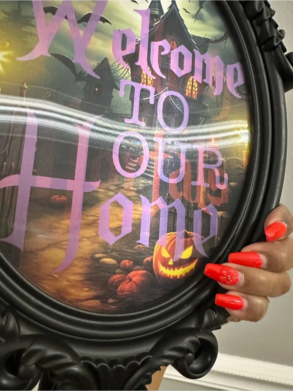 Halloween Wall Plaque - Black Frame with Orange Artwork Haulographic - plastic